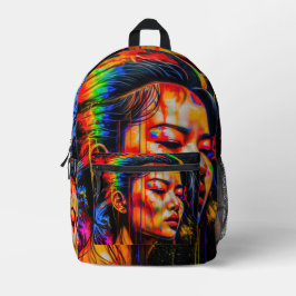 Lebhaftes Neon Portrait - Abstrakte expressionisti Bedruckter Rucksack