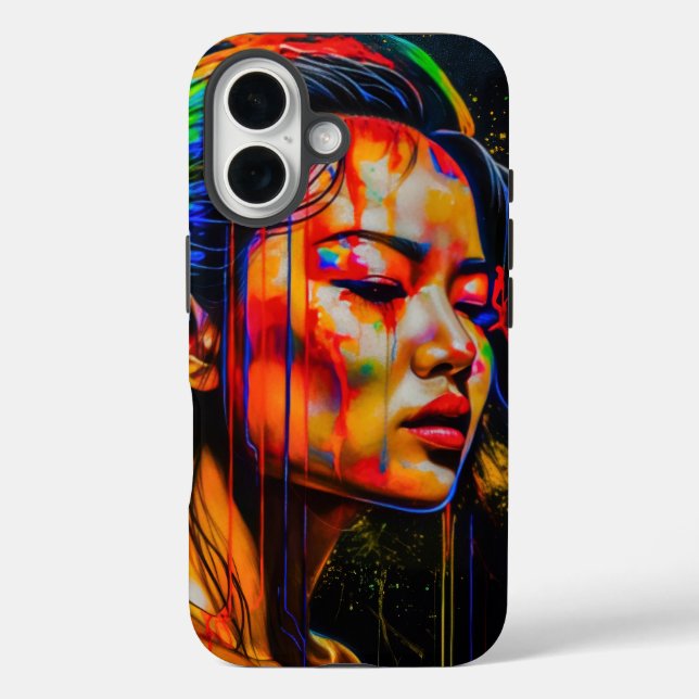 Lebhaftes Neon Portrait - Abstrakte expressionisti Case-Mate iPhone Hülle (Rückseite)