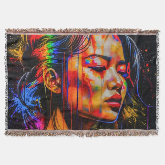 Lebhaftes Neon Portrait - Abstrakte expressionisti Decke (Vorderseite)