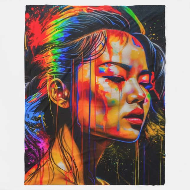 Lebhaftes Neon Portrait - Abstrakte expressionisti Fleecedecke (Vorderseite)
