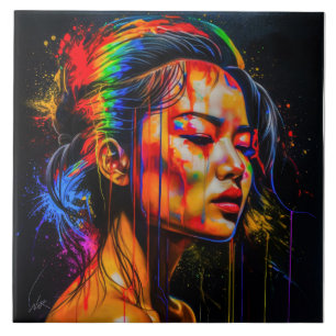 Lebhaftes Neon Portrait - Abstrakte expressionisti Fliese