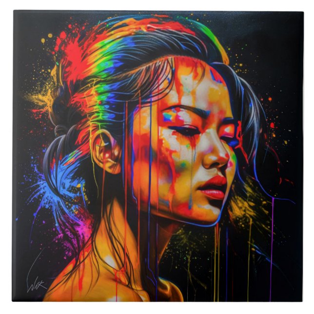 Lebhaftes Neon Portrait - Abstrakte expressionisti Fliese (Vorderseite)