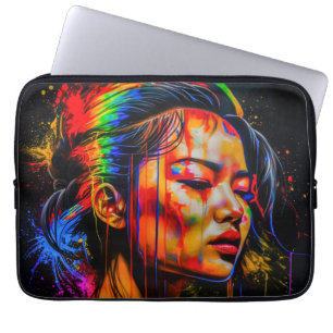 Lebhaftes Neon Portrait - Abstrakte expressionisti Laptopschutzhülle