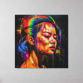 Lebhaftes Neon Portrait - Abstrakte expressionisti Leinwanddruck