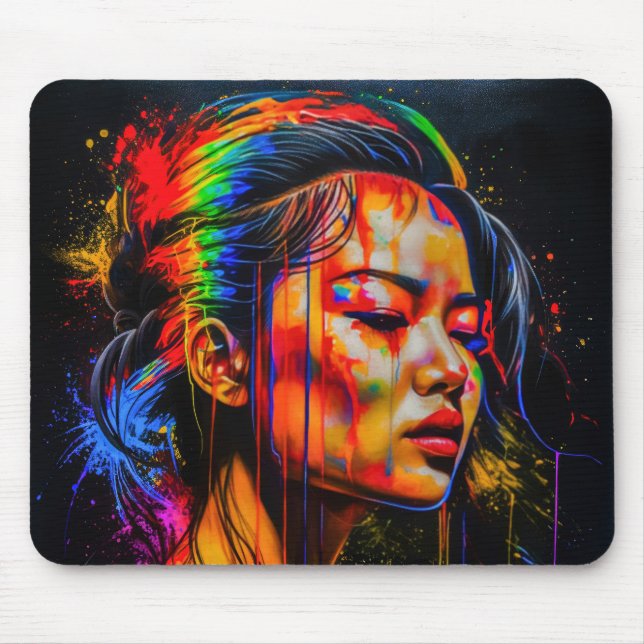 Lebhaftes Neon Portrait - Abstrakte expressionisti Mousepad (Vorne)