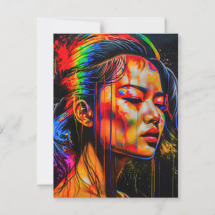 Lebhaftes Neon Portrait - Abstrakte expressionisti Postkarte