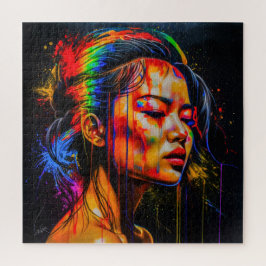 Lebhaftes Neon Portrait - Abstrakte expressionisti Puzzle