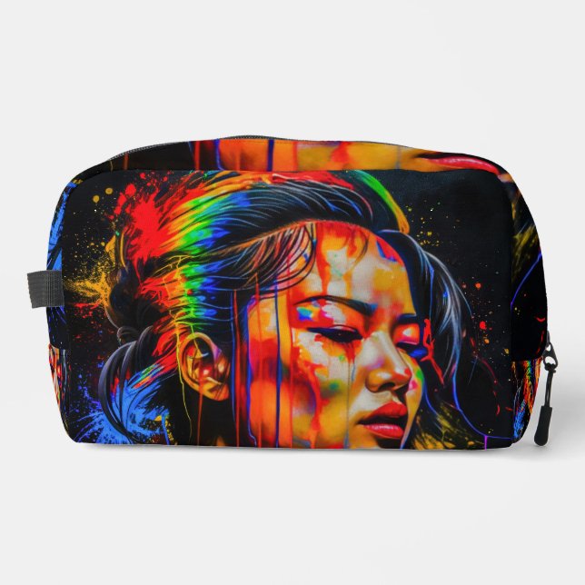 Lebhaftes Neon Portrait - Abstrakte expressionisti Waschbeutel (Vorderseite)
