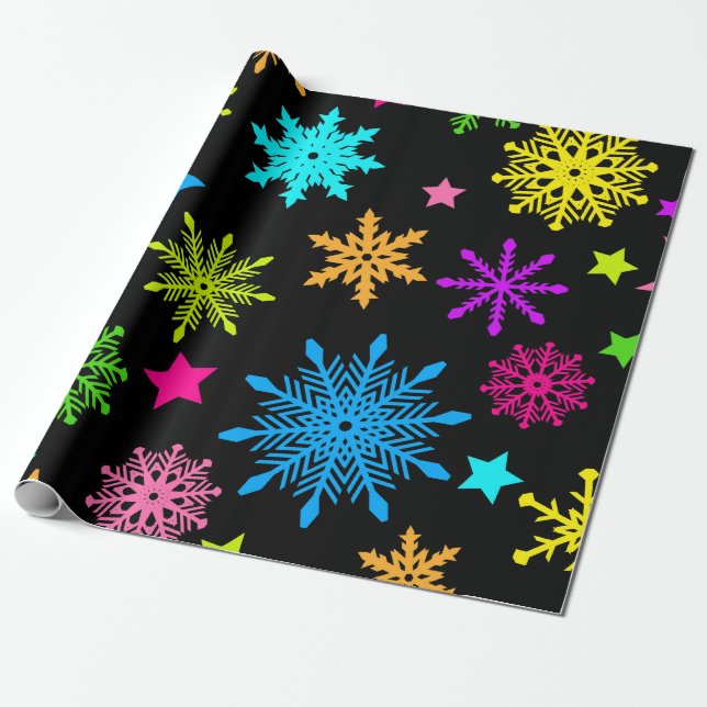 Lebhaftes Neon Snowflake Muster Geschenkpapier (Ungerollt)