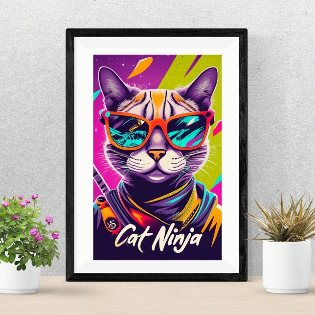 Lebhaftes Ninja Cat Poster (RETRO CAT NINJA PRINTABLE)