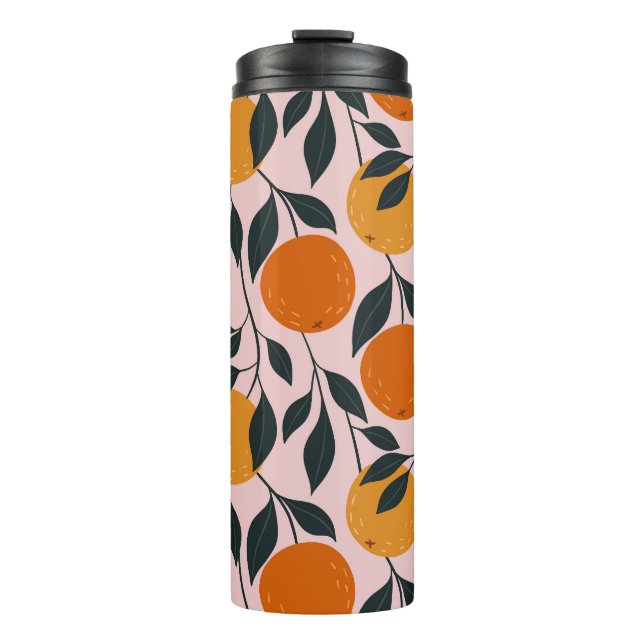 Lebhaftes Orange Citrus Nahtloses Muster Thermosbecher (Vorderseite)