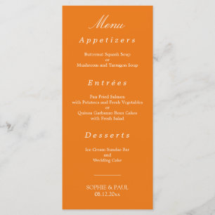 Lebhaftes Orange Wedding Menu Menükarte