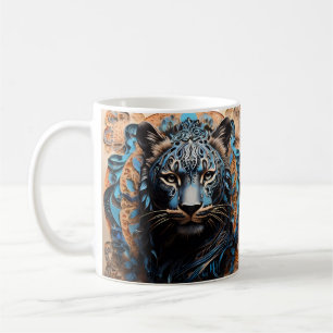 Lebhaftes Panther-Portrait mit floralen Motiven Kaffeetasse