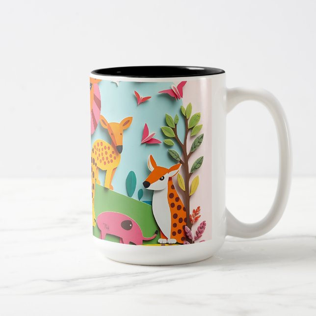 Lebhaftes Papier Collage Animal Kingdom Zweifarbige Tasse (Rechts)