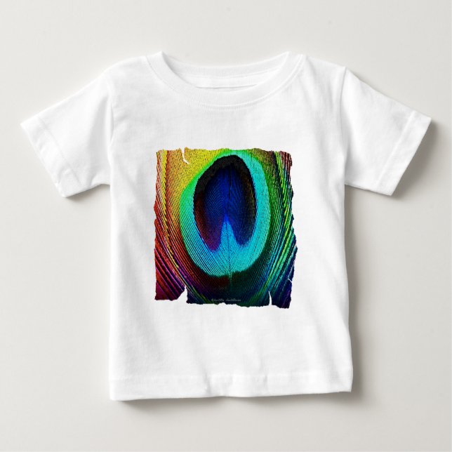 Lebhaftes Peacock Feather Baby T-shirt (Vorderseite)