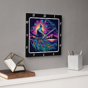 Lebhaftes Peacock Glow Quadratische Wanduhr