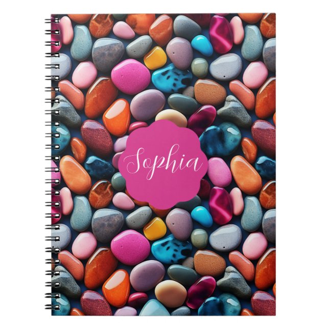 Lebhaftes Pebbles Pink Spiral Foto Notebook Notizblock (Vorderseite)