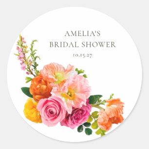 Lebhaftes Pink Poppies Blumenblut Brautparty Runder Aufkleber