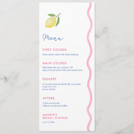 Lebhaftes Pink Wavy Line Lemon Baby Shower Party Menükarte