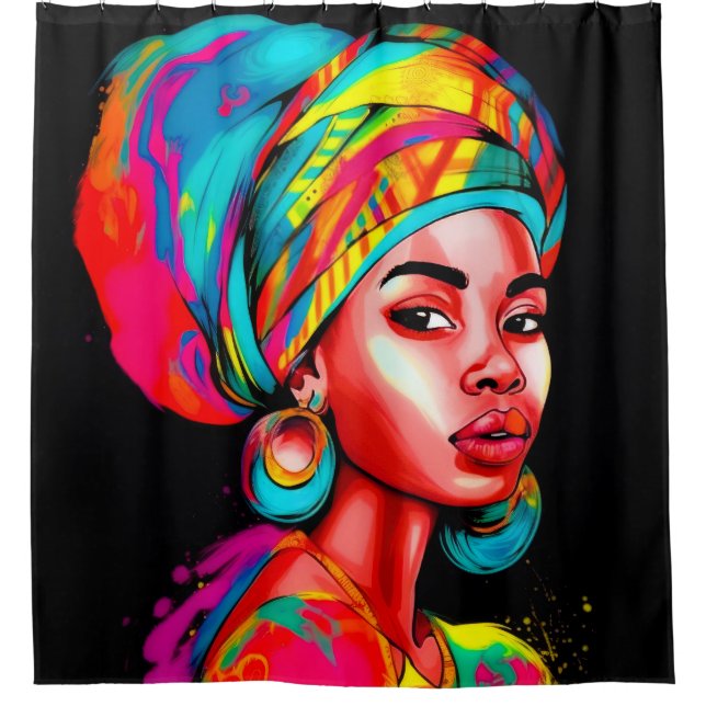 Lebhaftes Portrait mit farbenfroher Kopfbedeckung Duschvorhang (Vorderseite)