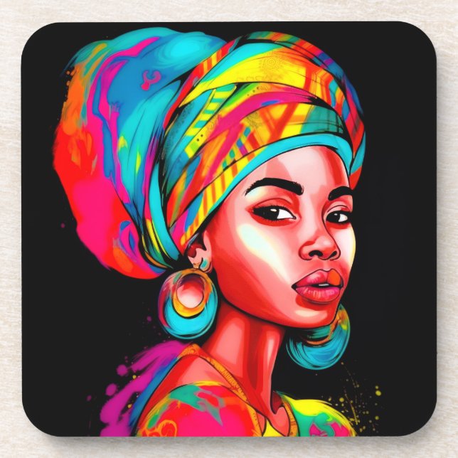 Lebhaftes Portrait mit farbenfroher Kopfbedeckung Getränkeuntersetzer (Vorderseite)