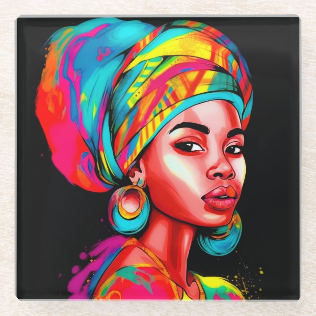Lebhaftes Portrait mit farbenfroher Kopfbedeckung Glasuntersetzer (Vorderseite)