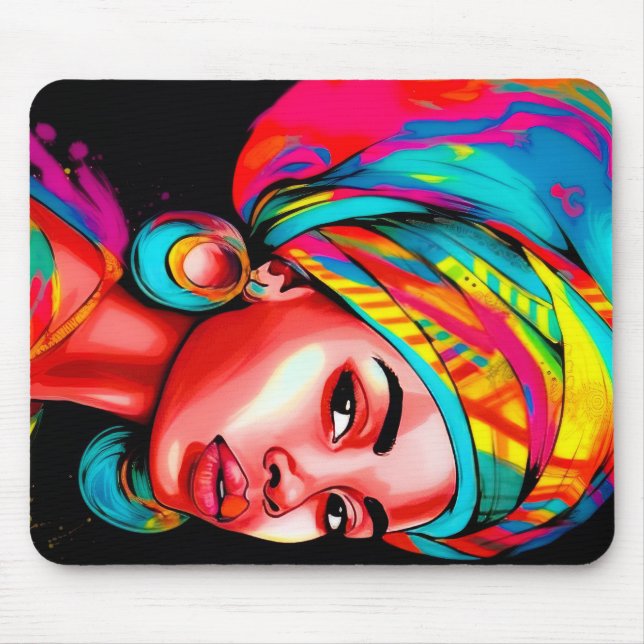 Lebhaftes Portrait mit farbenfroher Kopfbedeckung Mousepad (Vorne)