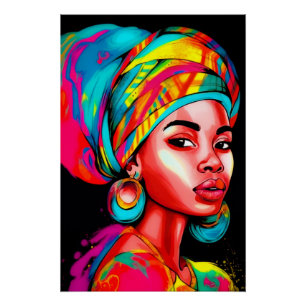 Lebhaftes Portrait mit farbenfroher Kopfbedeckung Poster