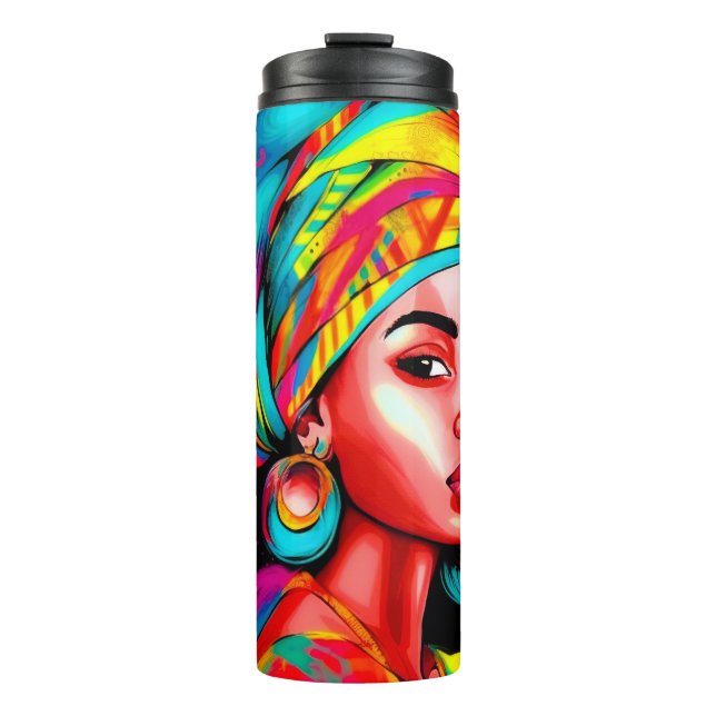 Lebhaftes Portrait mit farbenfroher Kopfbedeckung Thermosbecher (Vorderseite)