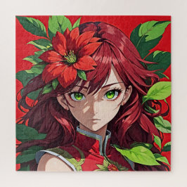Lebhaftes Portrait über Rotes Haar und Blume Puzzle
