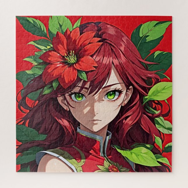 Lebhaftes Portrait über Rotes Haar und Blume Puzzle (Vertikal)