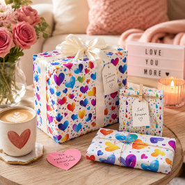 Lebhaftes Rainbow-farbenes Herz-Wrapping-Papier Geschenkpapier Set