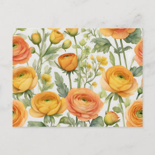 Lebhaftes Ranunculus Wasserfarbmuster in Gelb Postkarte
