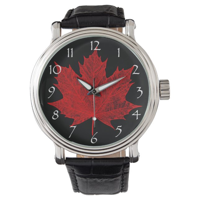 Lebhaftes Red Maple Leaf-Kanada Armbanduhr (Vorderseite)