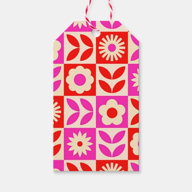Lebhaftes Retro-Muster Geschenkanhänger (Vorderseite)