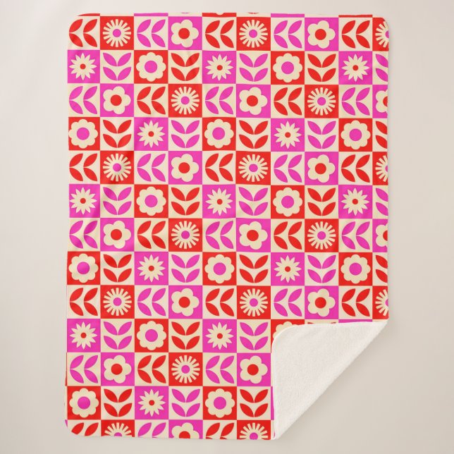 Lebhaftes Retro-Muster Sherpadecke (Vorderseite)