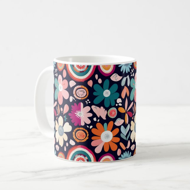Lebhaftes Retro-Muster und geometrisches Muster Kaffeetasse (Vorderseite Links)