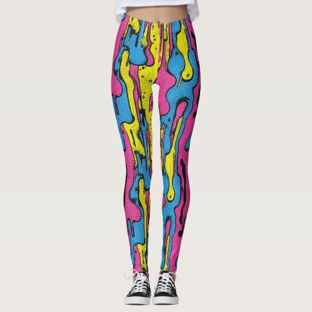 "Lebhaftes Retro Pop Art Tropfen Muster Leggings (Vorderseite)