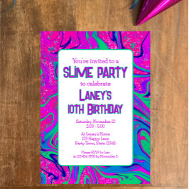 Lebhaftes rosa Aquamarines Groovy Birthday Slime P Einladung
