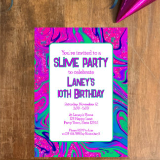 Lebhaftes rosa Aquamarines Groovy Birthday Slime P Einladung