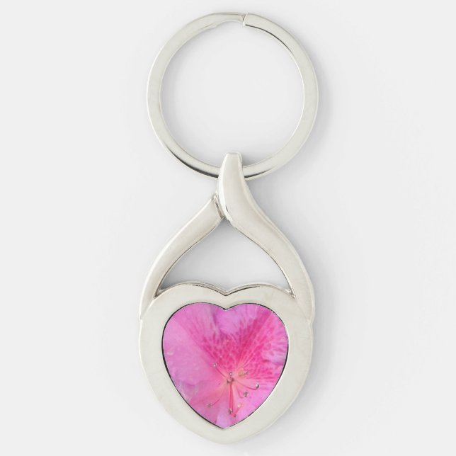 Lebhaftes rosa Blume geflecktes Herz Schlüsselanhänger (Vorderseite)