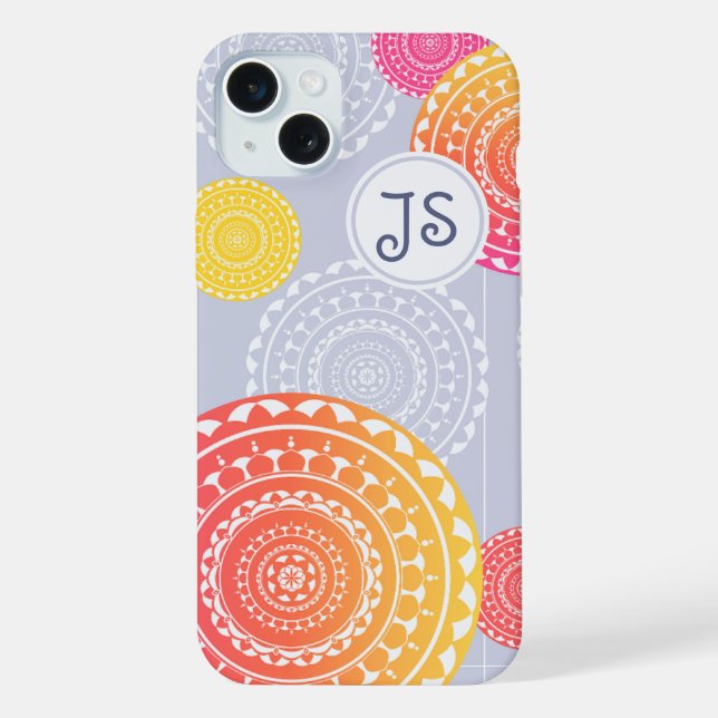 Lebhaftes rosa Gelbes Random Mandala Monogram iPhone Hülle (Rückseite)