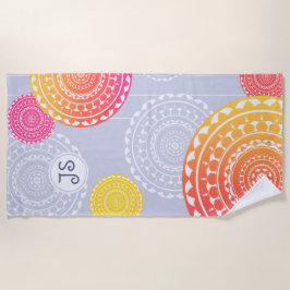 Lebhaftes rosa Gelbes Random Mandala Monogram Strandtuch