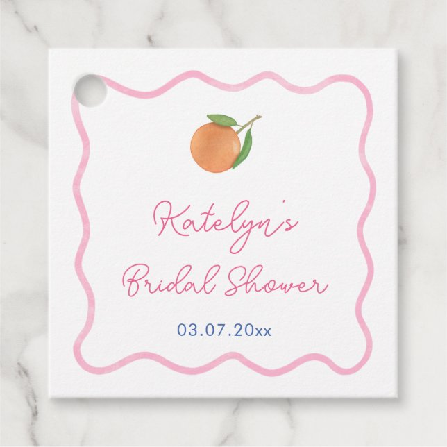 Lebhaftes rosa Kobalt Blaues Zitrusfrüchte-Brautpa Geschenkanhänger (Vorderseite)