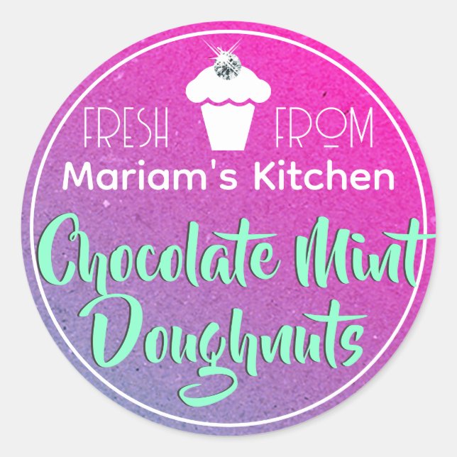 Lebhaftes, rosa Lila Ombre Cupcake Konditorei Etik Runder Aufkleber (Vorderseite)