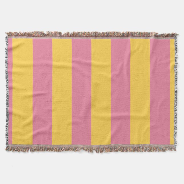 Lebhaftes rosa und gelbes vertikal gestreiftes Mus Decke (Vorderseite)