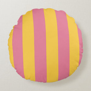 Lebhaftes rosa und gelbes vertikal gestreiftes Mus Rundes Kissen