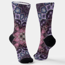 Lebhaftes rosa und Lila Mandala-Webmuster Socken