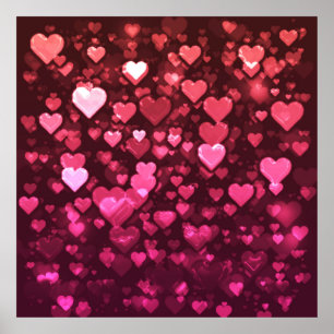 Lebhaftes Rosa und Rotes Bokeh Herz der Liebe Poster