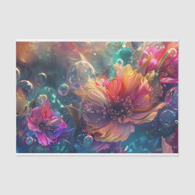 Lebhaftes rosafarbenes, Aquamarines Blumendekoupag Seidenpapier (Vorderseite)